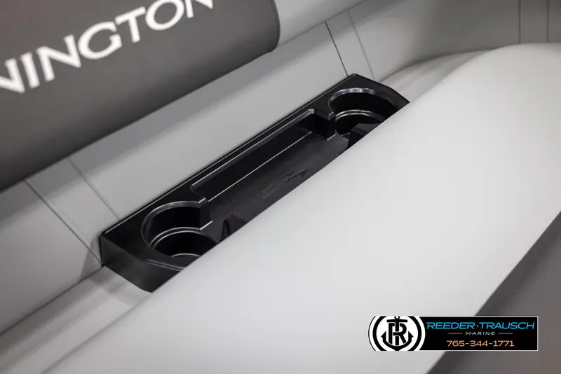 Slide: The Image of 2025 Bennington 21 SLSE boat interior with cup holders and seating. - 36