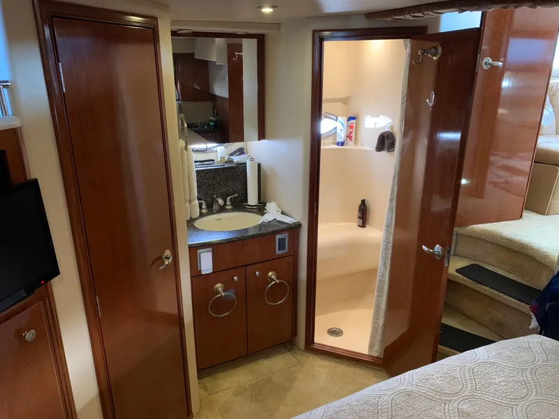 Slide: The Image of 2006 Meridian 459 Motoryacht interior with bathroom and vanity area. - 17