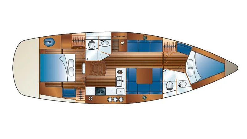 Slide: The Image of Floor plan of 2014 Marlow Hunter 40 sailboat, featuring cabins, galley, and bathrooms. - 10