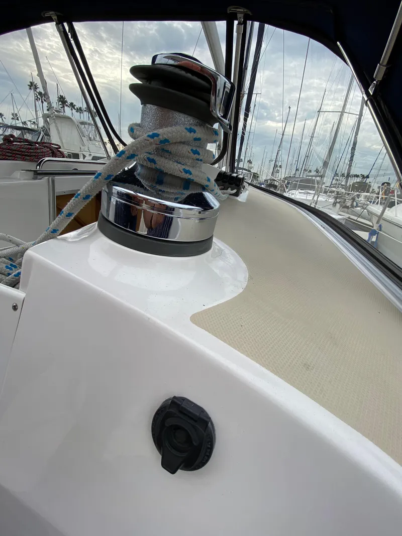 Slide: The Image of Close-up of 2014 Marlow-Hunter 40 sailboat winch and rope in marina setting. - 40