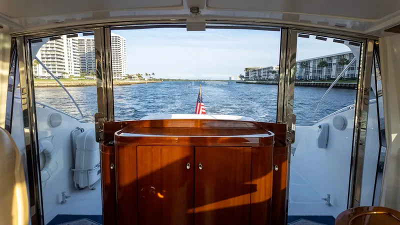 Slide: The Image of View from 2008 Savannah 54 yacht, overlooking waterfront buildings and open water. - 27