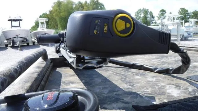 Slide: The Image of Close-up of 2025 Excel Boats Viper F4 1751 trolling motor on deck. - 9