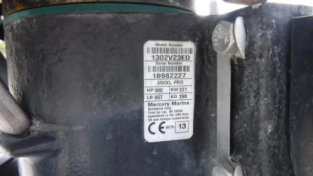 Slide: The Image of Label on Mercury Marine engine, model 300XL Pro, 300 HP, for 2013 ShearWater 25 Bay. - 10