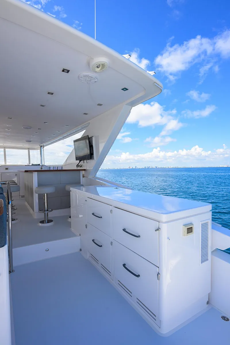 Slide: The Image of Luxurious 2018 Hargrave 100 Raised Pilothouse yacht with sleek outdoor kitchen and ocean view. - 10
