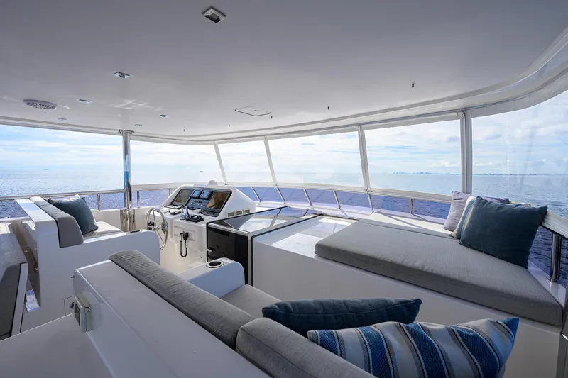 Slide: The Image of Luxurious interior of 2018 Hargrave 100 Raised Pilothouse yacht with ocean view. - 14