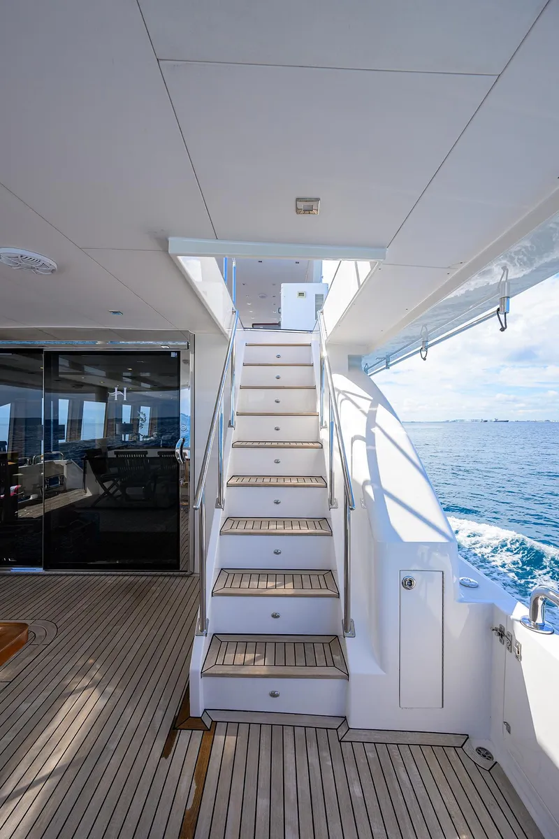 Slide: The Image of Staircase on 2018 Hargrave 100 Raised Pilothouse yacht with ocean view. - 17