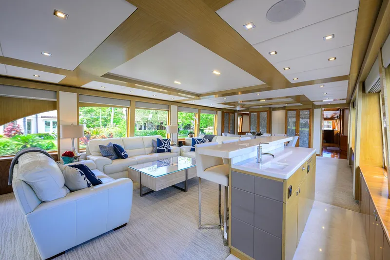 Slide: The Image of Luxurious interior of 2018 Hargrave 100 Raised Pilothouse yacht with modern furnishings. - 23