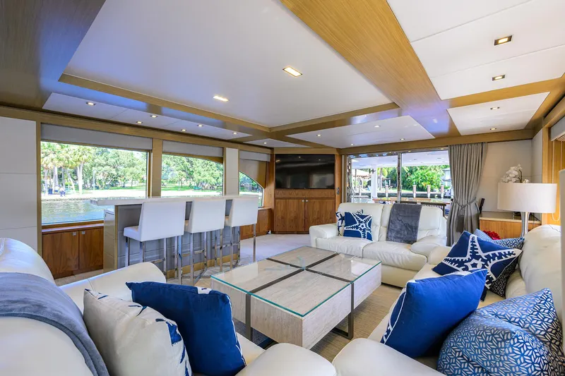 Slide: The Image of Luxurious interior of 2018 Hargrave 100 Raised Pilothouse yacht with elegant seating and decor. - 26