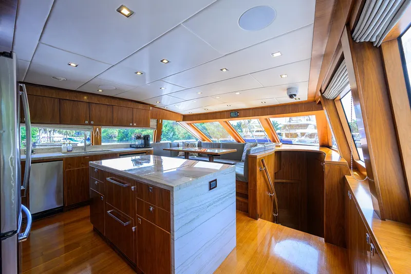 Slide: The Image of Luxurious interior of 2018 Hargrave 100 Raised Pilothouse yacht with modern kitchen design. - 35