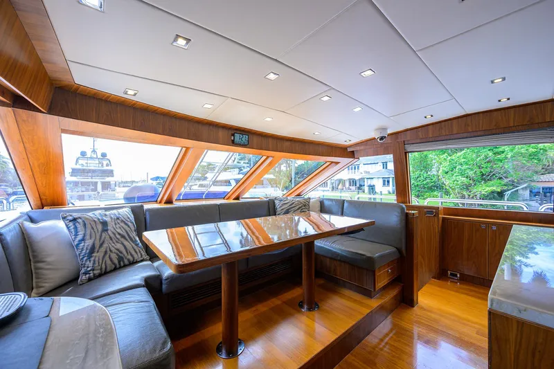 Slide: The Image of Luxurious interior of 2018 Hargrave 100 Raised Pilothouse yacht with elegant wood finishes. - 38