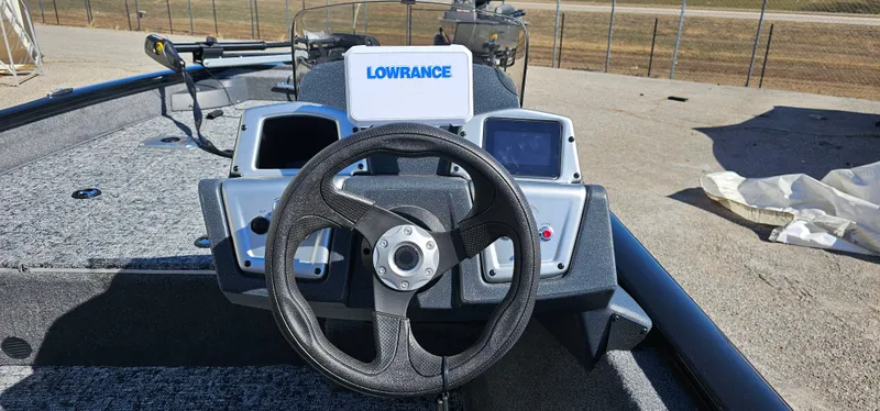 Slide: The Image of Steering console of 2025 Tracker Pro Team 175 Crappie Edition boat with Lowrance electronics. - 6