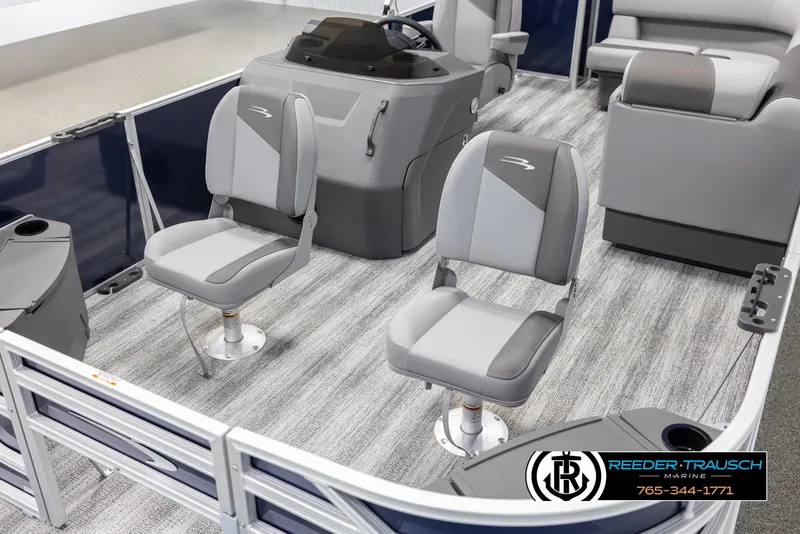 Slide: The Image of Interior of 2025 Bennington 188 SSSE pontoon boat with modern seating and console. - 10