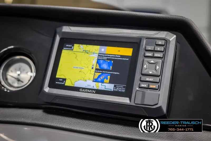 Slide: The Image of Garmin navigation system in 2025 Bennington 188 SSSE boat dashboard, featuring a detailed map display. - 30