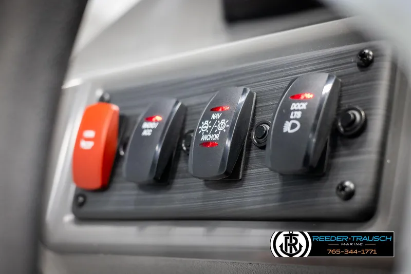 Slide: The Image of Control panel of 2025 Bennington 21 SSRSE boat with labeled switches. - 27