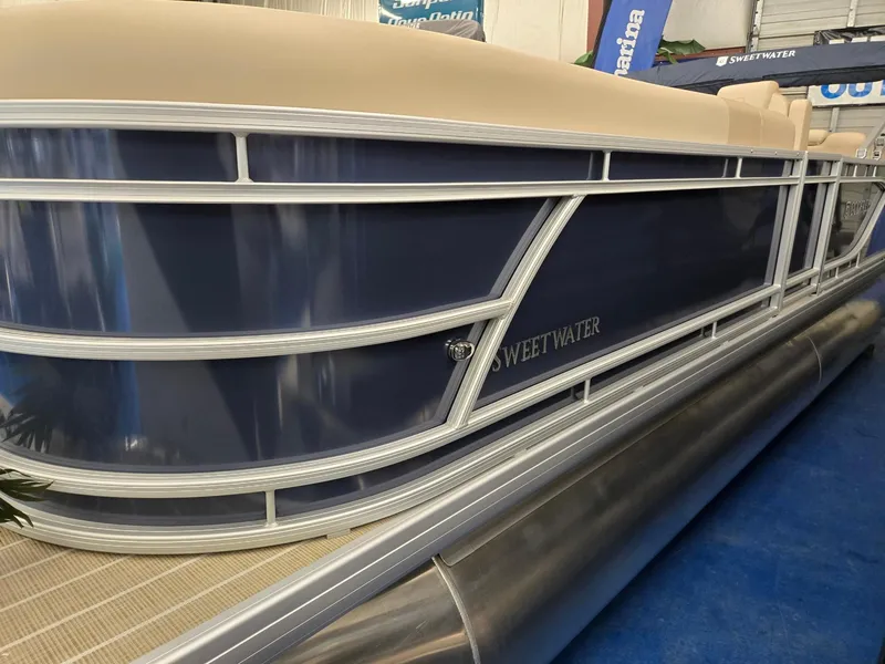 Slide: The Image of 2025 Godfrey SWEETWATER 2286 SB pontoon boat, blue exterior, side view. - 28