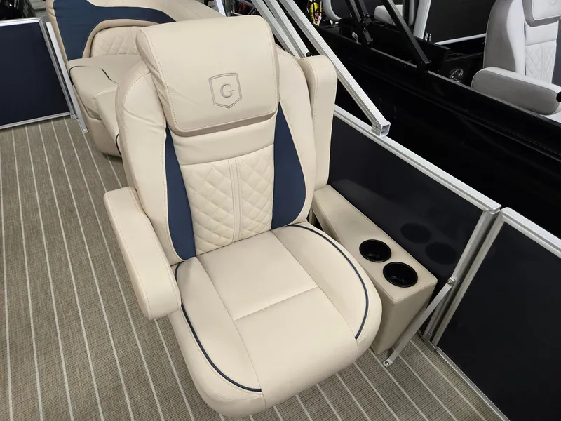 Slide: The Image of Luxurious seating on 2025 Godfrey SWEETWATER 2286 SB pontoon boat with cup holders. - 5
