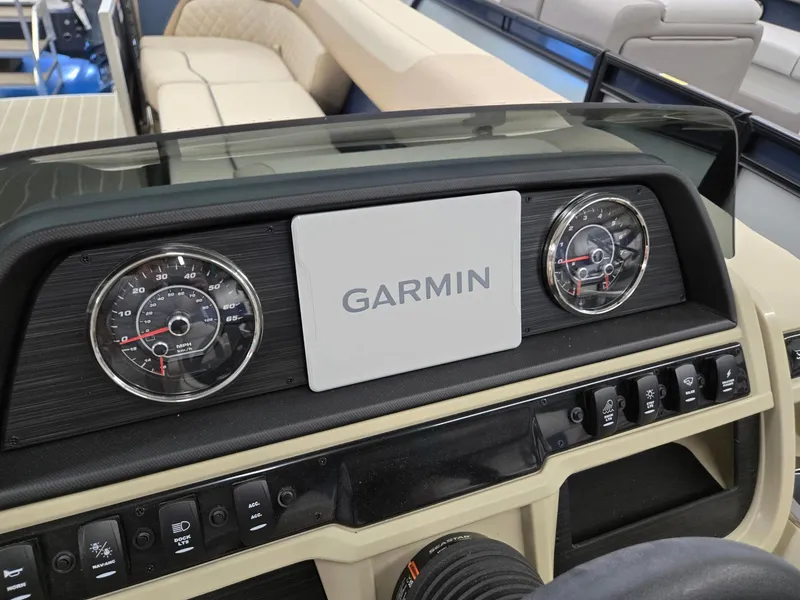 Slide: The Image of Dashboard of 2025 Godfrey SWEETWATER 2286 SB with Garmin display and gauges. - 8