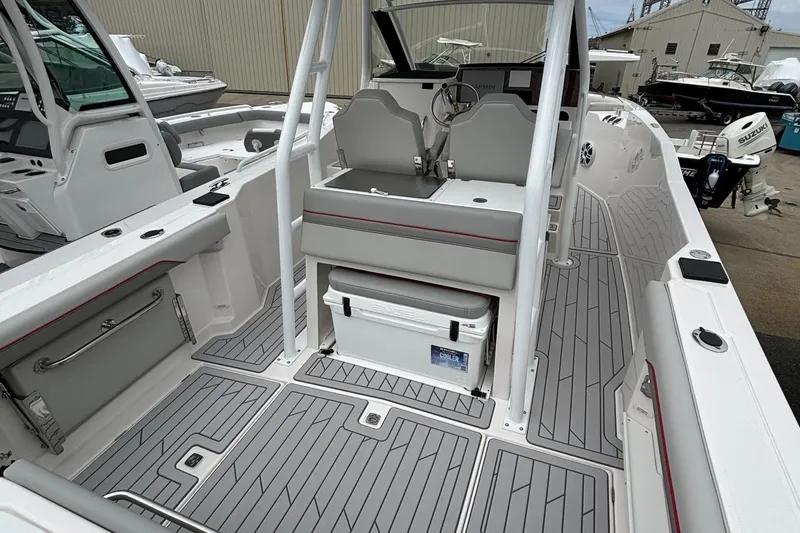Slide: The Image of 2025 Solara S-250 CW boat interior with modern seating and sleek design. - 15