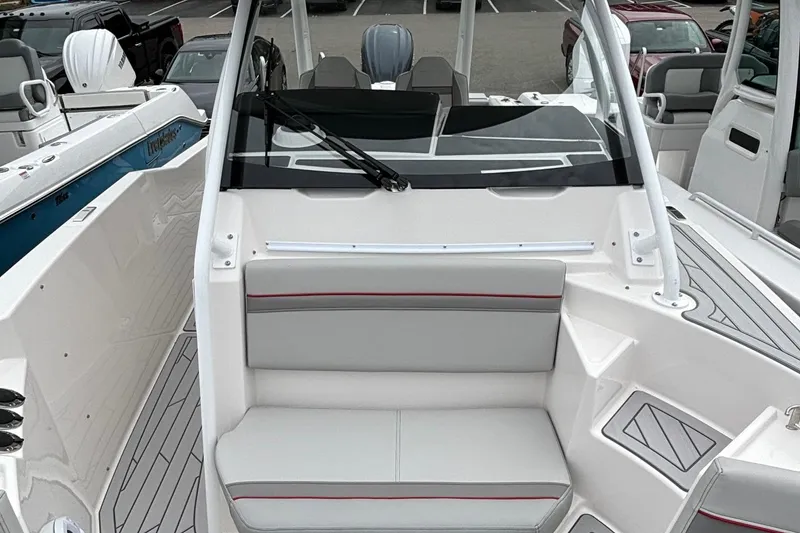 Slide: The Image of 2025 Solara S-250 CW boat interior with sleek seating and modern design. - 17