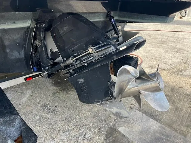 Slide: The Image of 2019 Regal 26 Express boat propeller and stern drive close-up. - 2