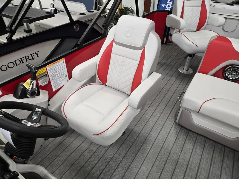 Slide: The Image of Luxurious interior of 2025 Godfrey Sweetwater 2286 FS boat with plush seating. - 8
