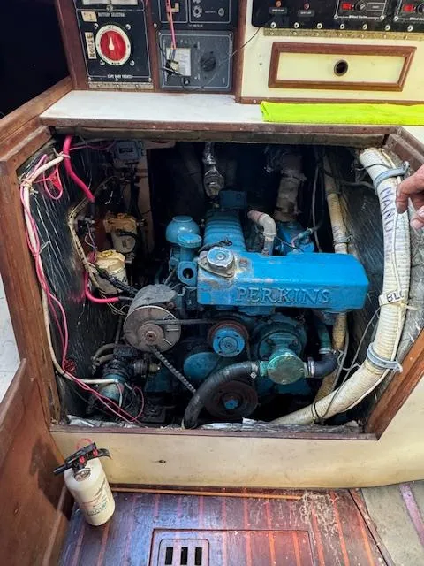 Slide: The Image of Engine compartment of a 1980 Cape Dory 36 sailboat with Perkins engine. - 28