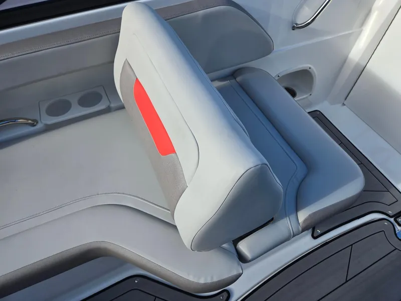 Slide: The Image of 2025 Hurricane SunDeck 235 OB boat seating with modern design and cup holders. - 24