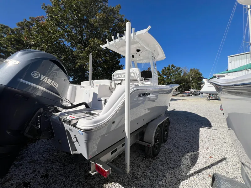 Slide: The Image of 2025 Sea Fox 248 Commander boat with Yamaha engine on trailer. - 3