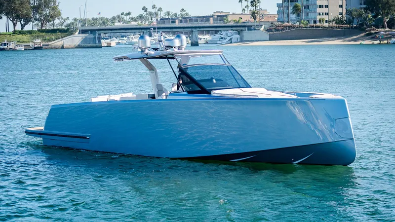 Slide: The Image of 2022 Pardo Yachts 43 luxury yacht on calm water, modern design, sunny day. - 1