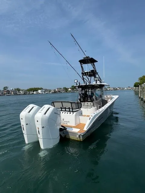 Slide: The Image of 2023 Cape Horn 39T boat on water, featuring spacious deck and modern design. - 35