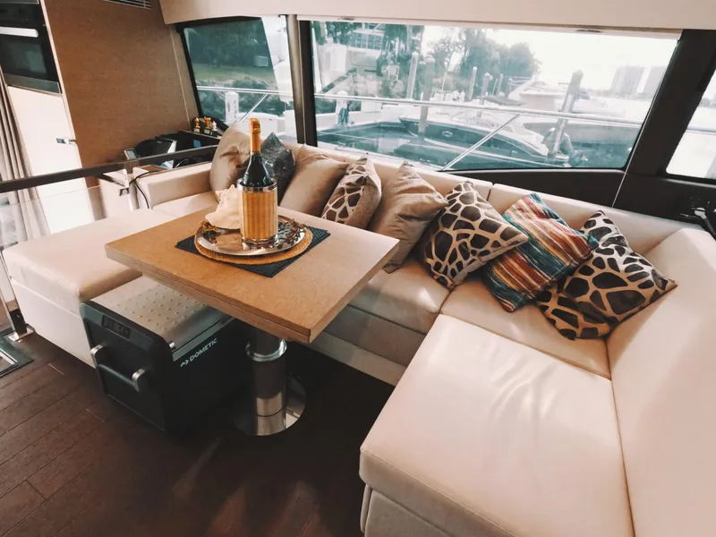 Slide: The Image of Luxurious interior of 2020 Prestige 460 yacht with elegant seating and decor. - 24