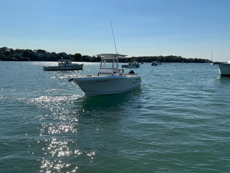 Slide: The Image of 2021 Release 240RX boat on calm water under clear blue sky. - 12