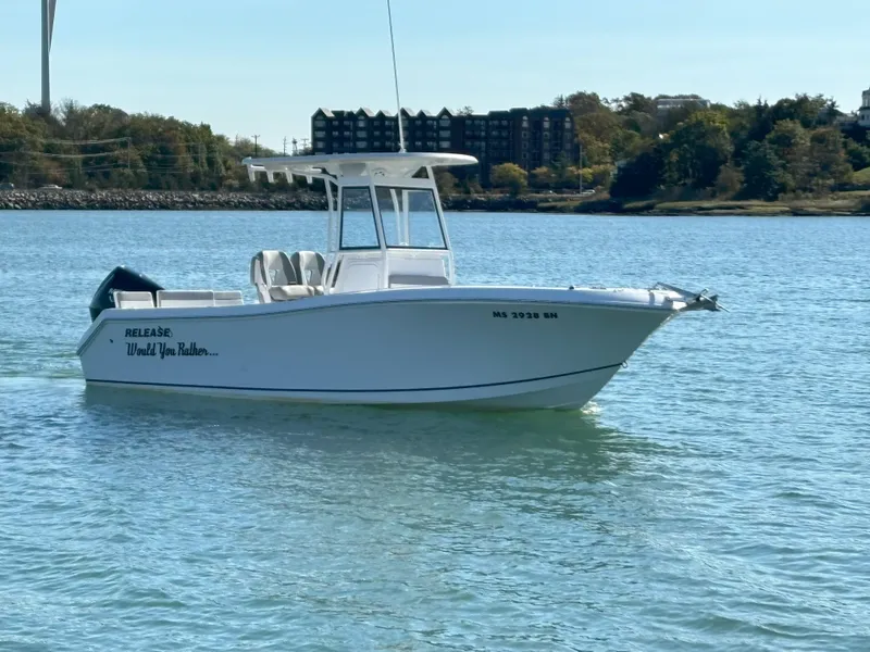 Slide: The Image of 2021 Release 240RX boat on calm water with scenic background. - 6