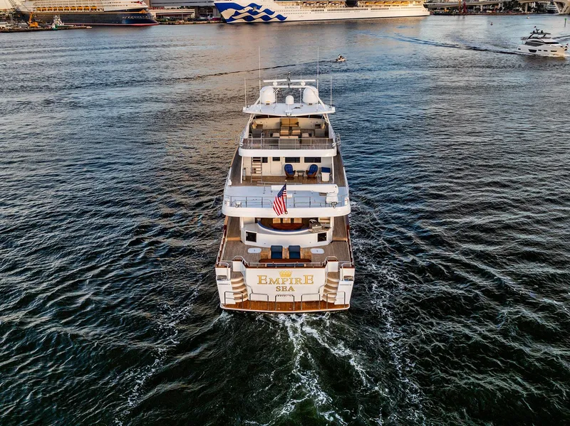 Slide: The Image of Aerial view of a 2009 Custom Crystal Motoryacht on the water. - 11