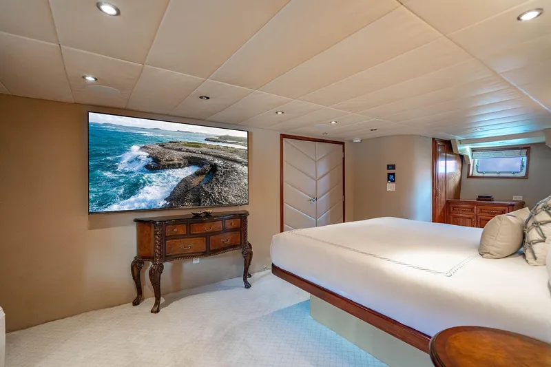 Slide: The Image of Luxurious bedroom interior of 2009 Custom Crystal Motoryacht with elegant decor and ocean view. - 126