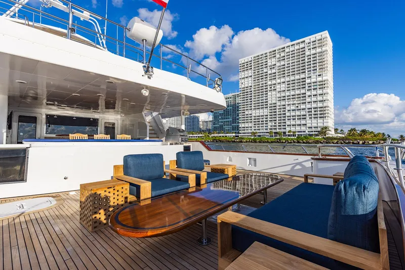 Slide: The Image of Luxurious Custom Crystal Motoryacht 2009 with stylish deck and city view. - 44