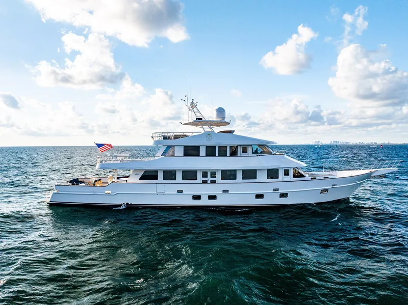 Slide: The Image of Luxurious Custom Crystal Motoryacht from 2009 on open sea. - 6