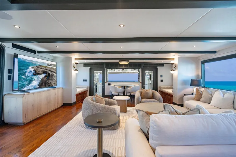 Slide: The Image of Luxurious interior of 2009 Custom Crystal Motoryacht with ocean view and modern furnishings. - 90