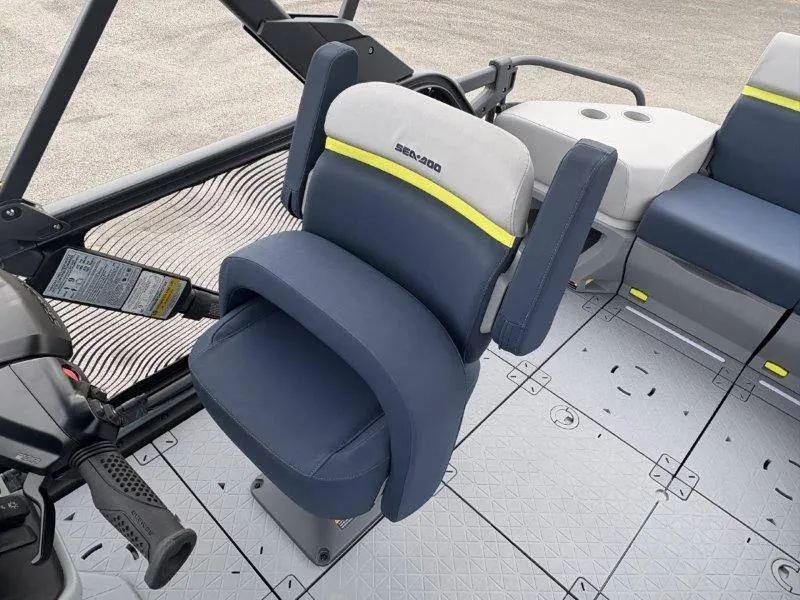 Slide: The Image of 2025 Sea-Doo Switch Cruise Limited 21' interior with comfortable seating and modern design. - 27