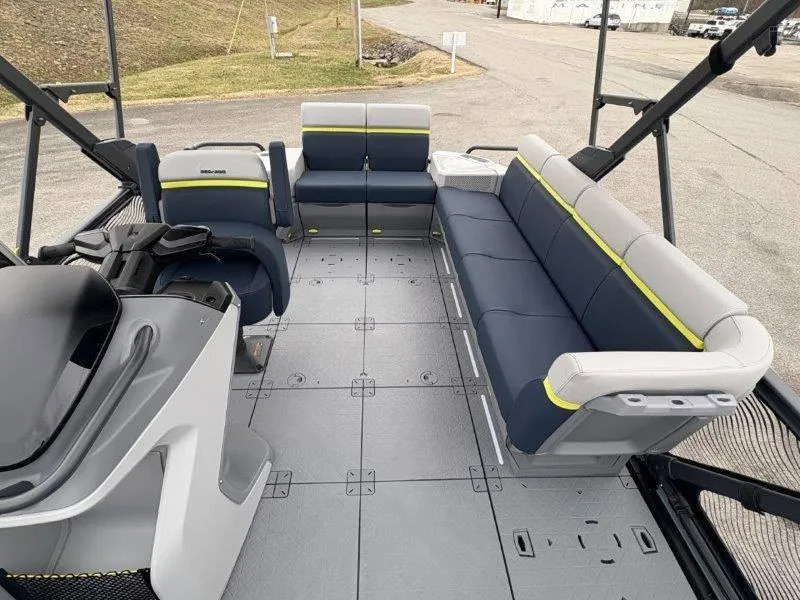 Slide: The Image of 2025 Sea-Doo Switch Cruise Limited 21' 230HP interior with spacious seating and modern design. - 31