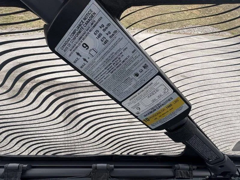 Slide: The Image of 2025 Sea-Doo Switch Cruise Limited 21' 230HP compliance label with capacity details. - 32