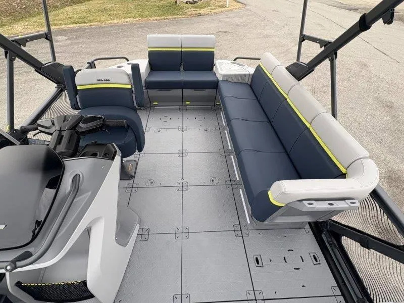 Slide: The Image of 2025 Sea-Doo Switch Cruise Limited 21' 230HP interior with spacious seating and modern design. - 38