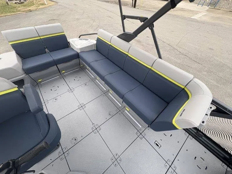 Slide: The Image of 2025 Sea-Doo Switch Cruise Limited 21' 230HP interior with spacious seating and modern design. - 46