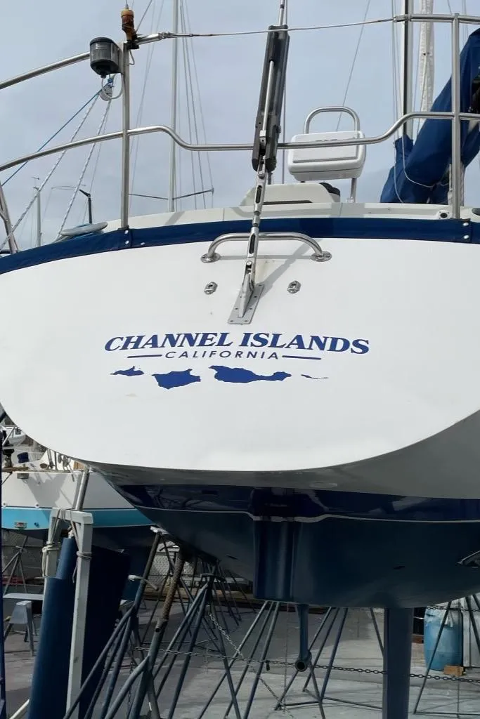 Slide: The Image of Stern view of a 1985 C&C 41 yacht at Channel Islands, California. - 21