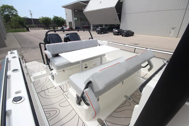 Slide: The Image of 2025 Zodiac X10CC boat with twin Mercury 400 engines and joystick control. - 8