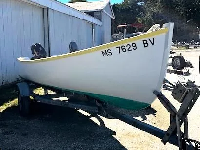 Slide: The Image of 2021 Skiff Jericho Bay Lobster boat on trailer, parked outdoors. - 7