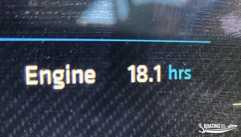 Slide: The Image of Engine hours display showing 18.1 hours on 2021 Chaparral 23 Surf. - 18