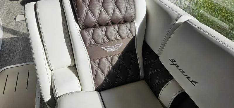 Slide: The Image of Luxurious seating in 2025 Bennington R 25 RSBA boat with quilted design and "sport" embroidery. - 3