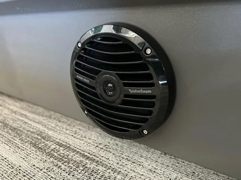 Slide: The Image of Rockford Fosgate speaker on 2025 Bennington 168 SL boat interior. - 9