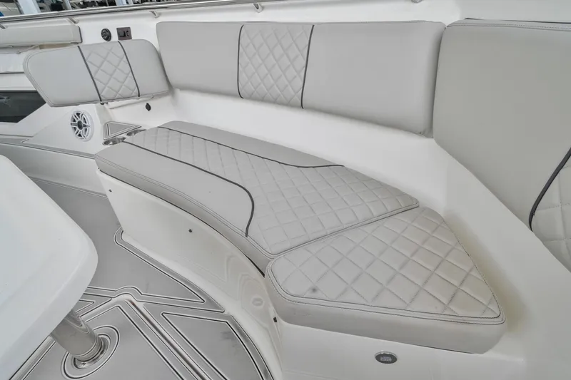 Slide: The Image of Luxurious seating on 2021 Pursuit S 428 Sport boat with quilted upholstery. - 44
